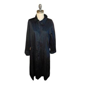 Talbots Size XL Black Collared Cuffed Sleeve Cloth Button Down Dress